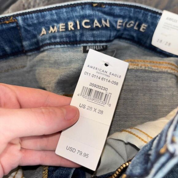 American Eagle 28x28 AirFlex+ Athletic Skinny Distressed Patched Jeans NWT - Picture 3 of 8
